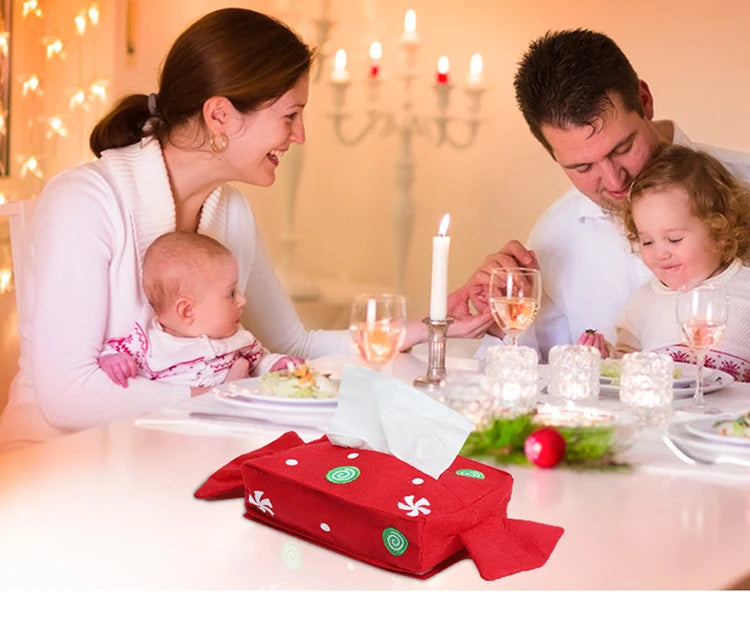 Nutshell Christmas tissue box cover in festive red design for holiday décor and family gatherings
