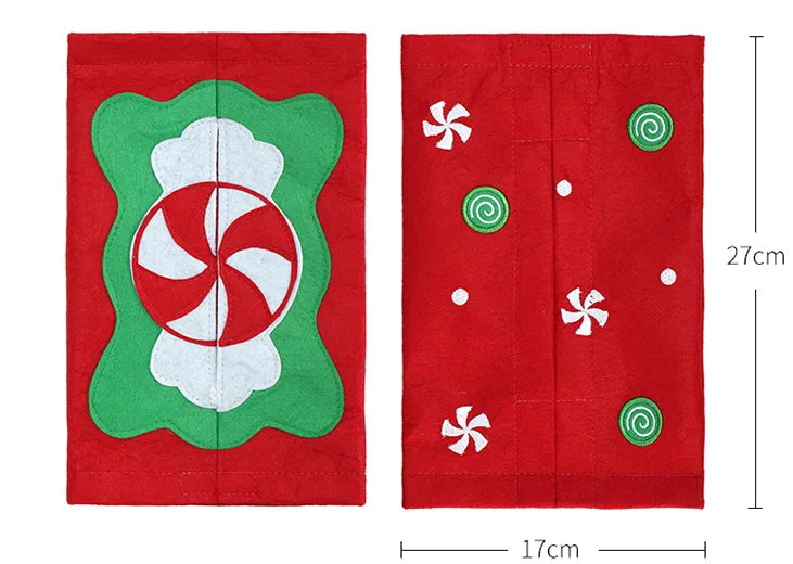 Christmas tissue box cover featuring festive candy cane design in vibrant red and green colors
