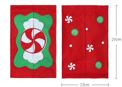 Christmas tissue box cover featuring festive candy cane design in vibrant red and green colors