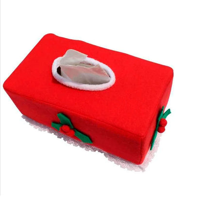 Red Christmas tissue box cover decorated with holly for festive home decor