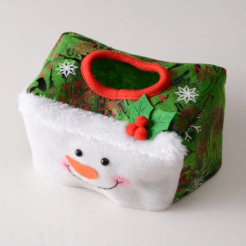 Festive Christmas tissue box cover decorated like a snowman with holly accents