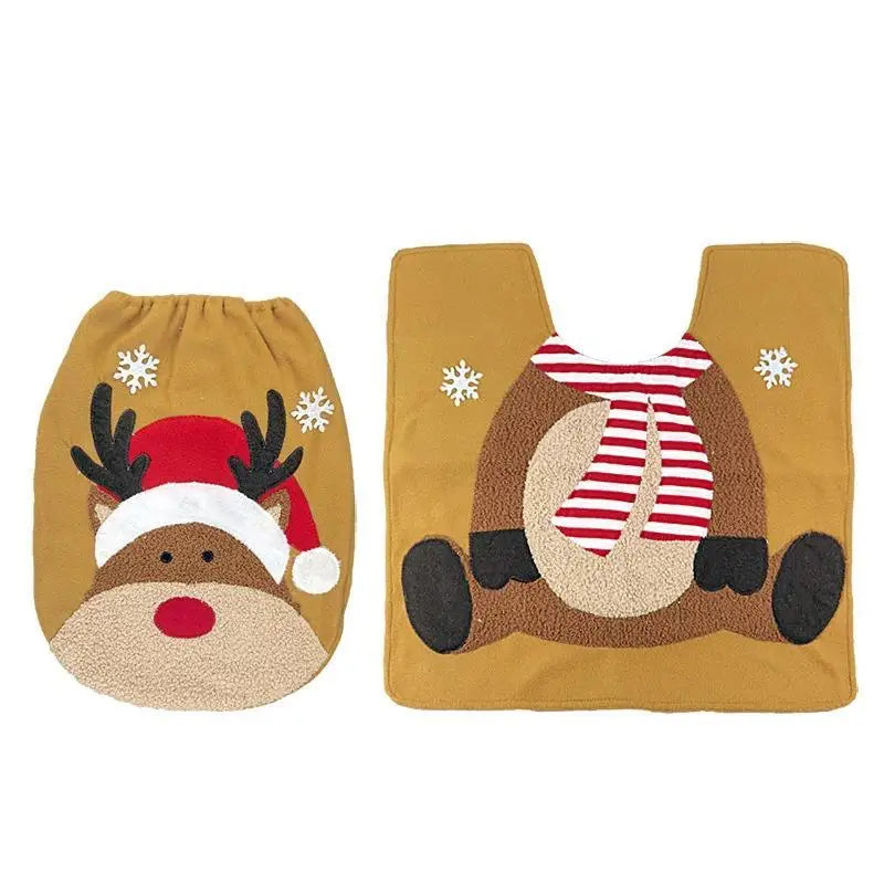 Christmas Toilet Cover Set featuring a festive reindeer design for holiday bathroom decor