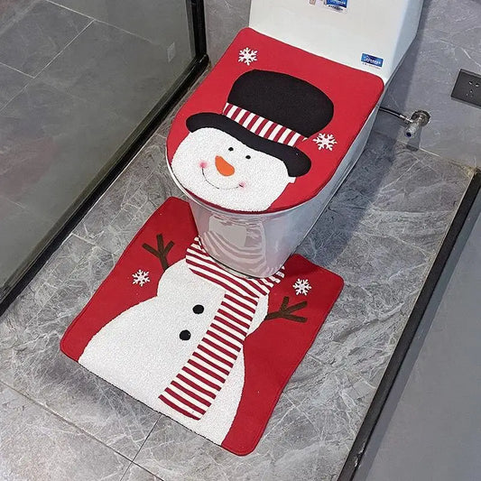 Christmas Toilet Cover featuring a snowman design with a hat and scarf for festive bathroom decor