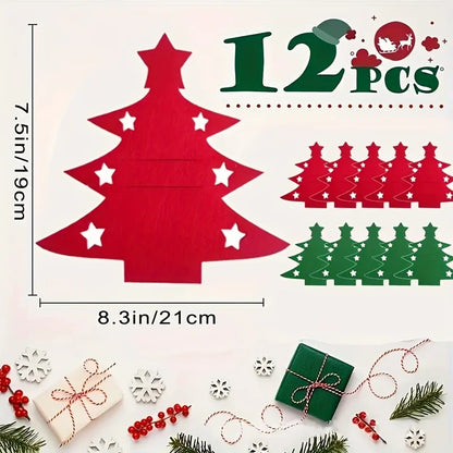 Fun Christmas tree cutlery holders set with 12 pieces for festive dining table decorations