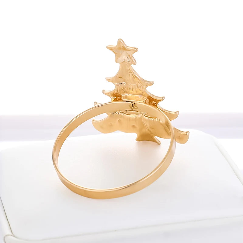 Elegant gold Christmas tree napkin rings designed to add festive charm to holiday table settings