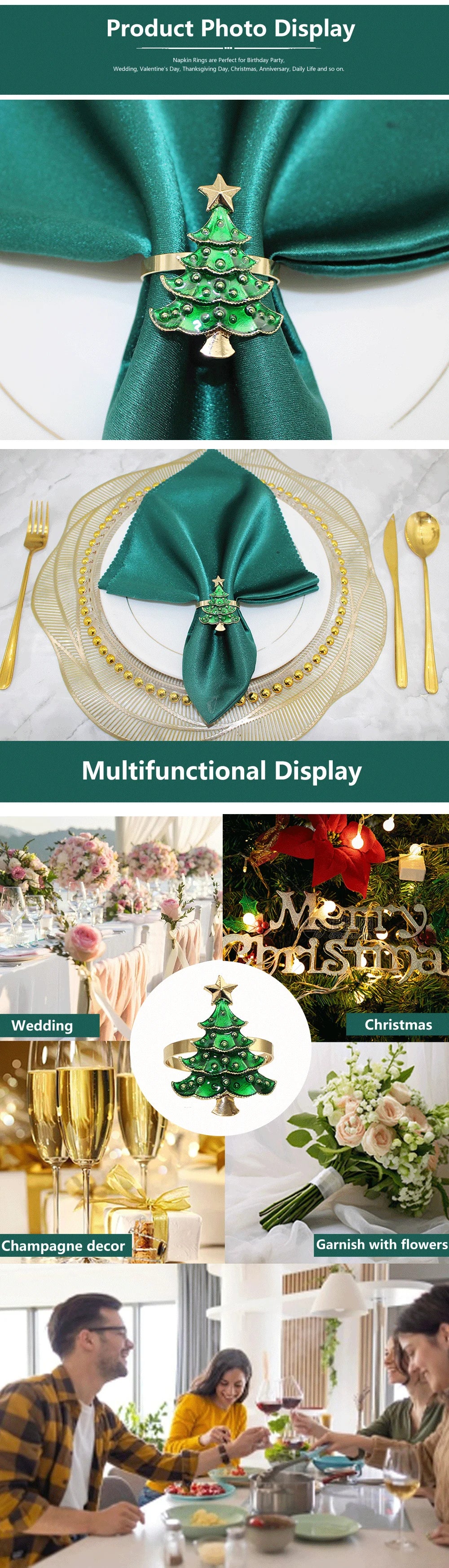 Elegant Christmas Tree Napkin Rings for festive table settings and holiday celebrations