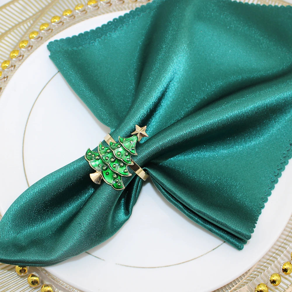 Elegant Christmas Tree Napkin Rings with Green Tree Design for Holiday Table Settings