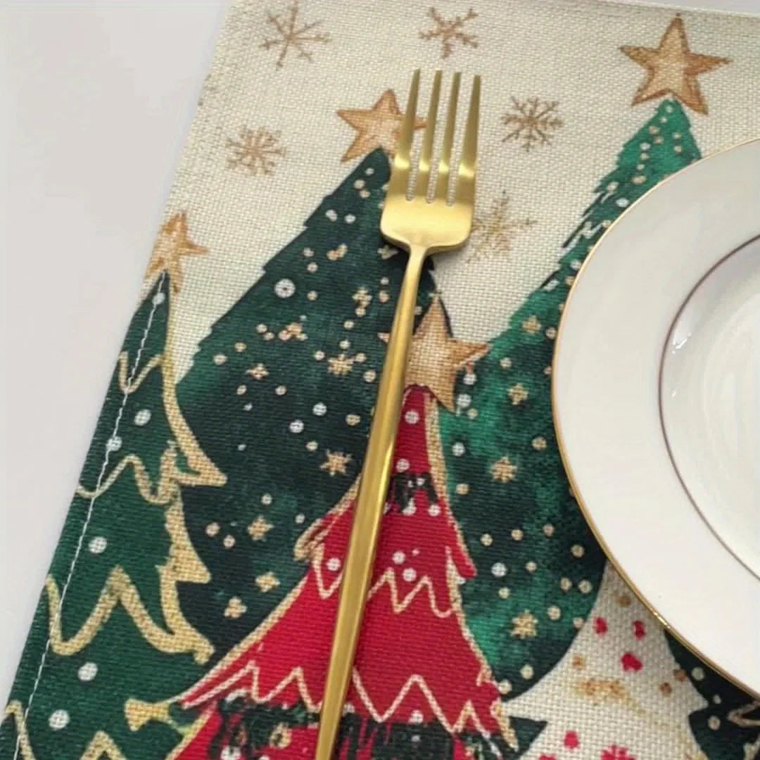 Nutshell Christmas tree placemats set featuring festive designs with holiday trees and stars