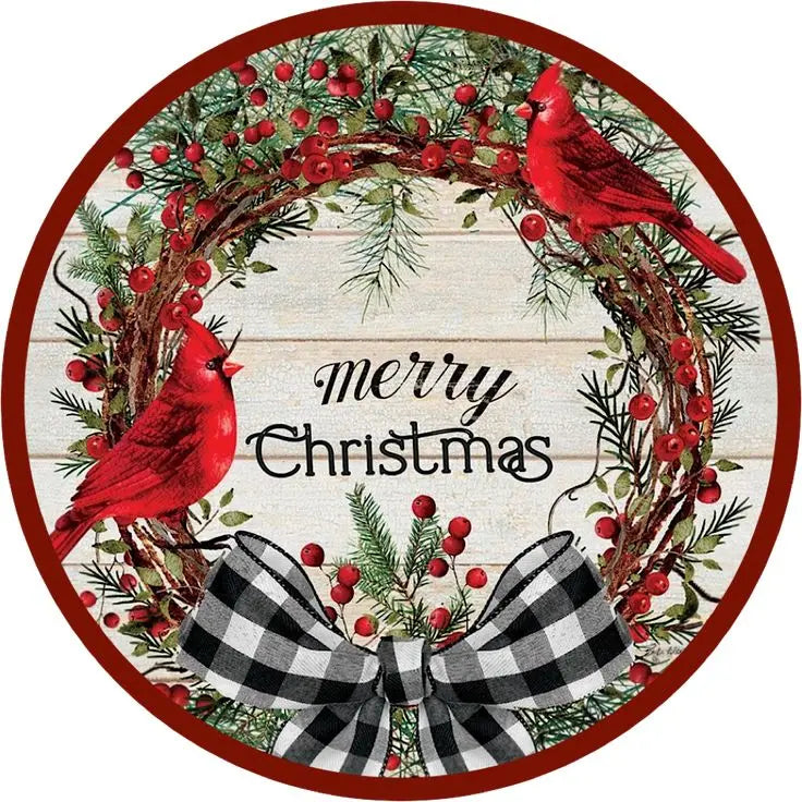 Christmas Tree Round Rug featuring red cardinals and a Merry Christmas design with a festive bow