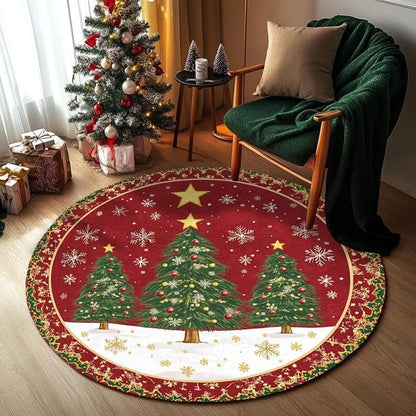 Nutshell Christmas Tree Round Rug featuring festive trees and snowflakes for holiday decor