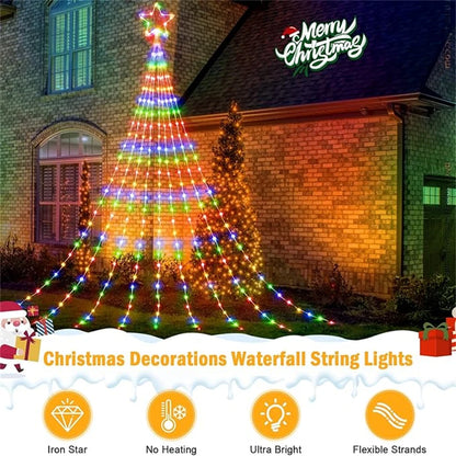 Colorful outdoor Christmas tree shooting star lights for festive holiday decorations