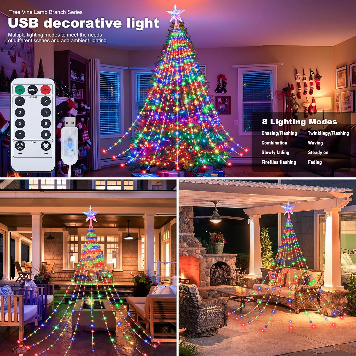 Nutshell Christmas tree shooting star lights with USB decorative light and 8 lighting modes for festive ambiance