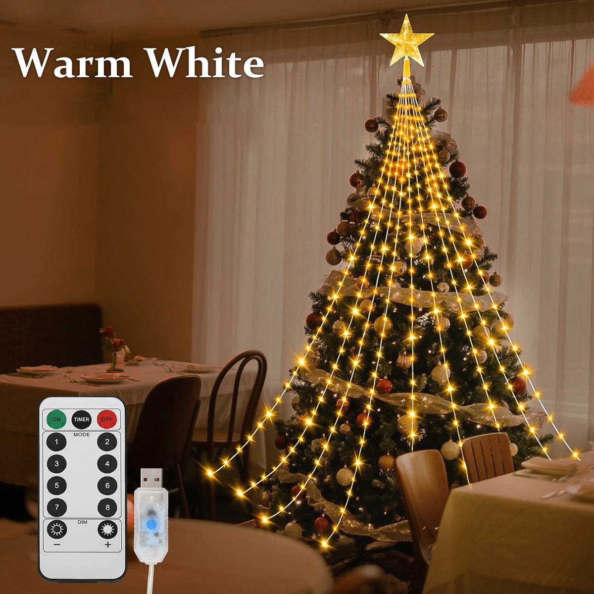 Nutshell Christmas tree shooting star lights in warm white with remote control for festive decorations
