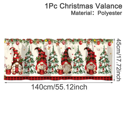 Christmas window valances 2025 featuring festive gnomes and trees in vibrant colors