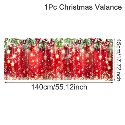 Red Christmas window valances 2025 with festive snowflakes and ornaments for holiday decor