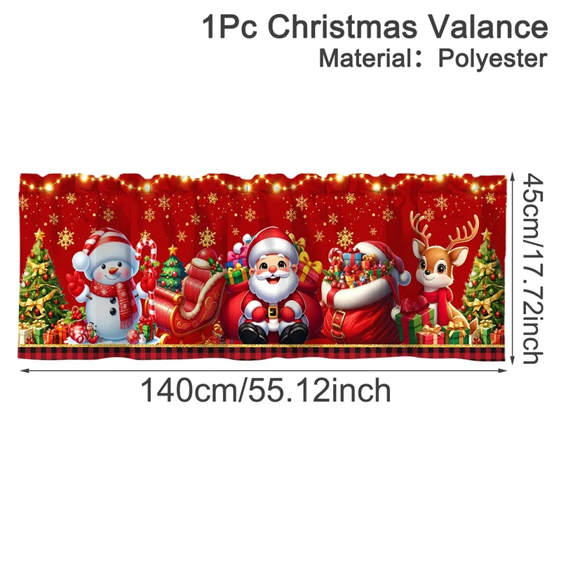 Nutshell Christmas window valances 2025 featuring Santa, snowman, and reindeer in festive colors