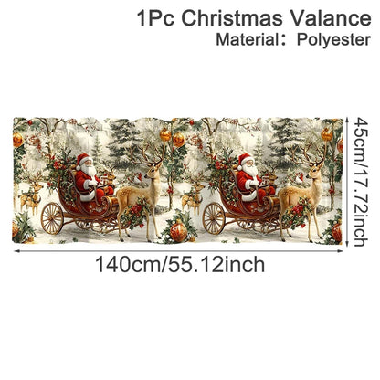 Christmas window valances 2025 featuring Santa and reindeer in a festive sleigh design