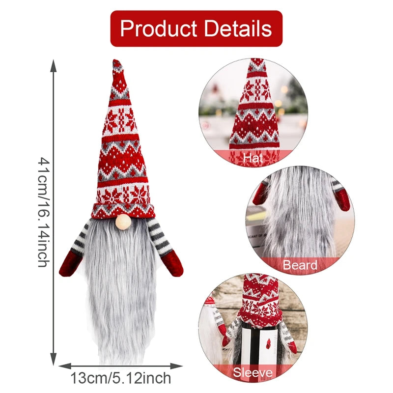 Nutshell Christmas wine bottle covers featuring festive gnome design with red and gray accents