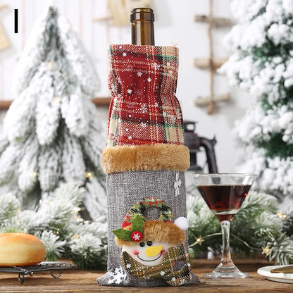 Colorful Christmas wine bottle covers with festive designs, perfect for holiday celebrations