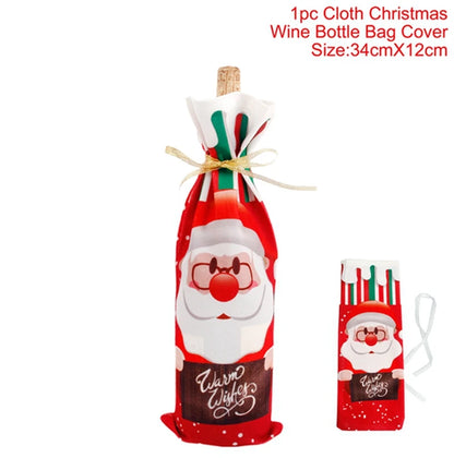 Santa Claus Christmas wine bottle covers featuring a festive design for holiday celebrations