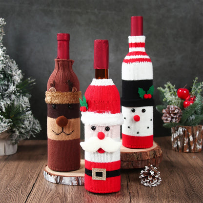 Christmas wine bottle covers set featuring Santa, snowman, and reindeer designs for festive celebrations