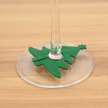 Christmas wine glass charms set featuring green felt tree designs for festive gatherings