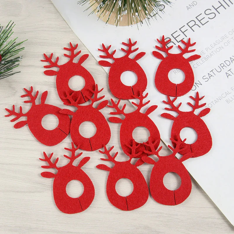 Christmas wine glass charms set featuring red felt reindeer designs for festive gatherings