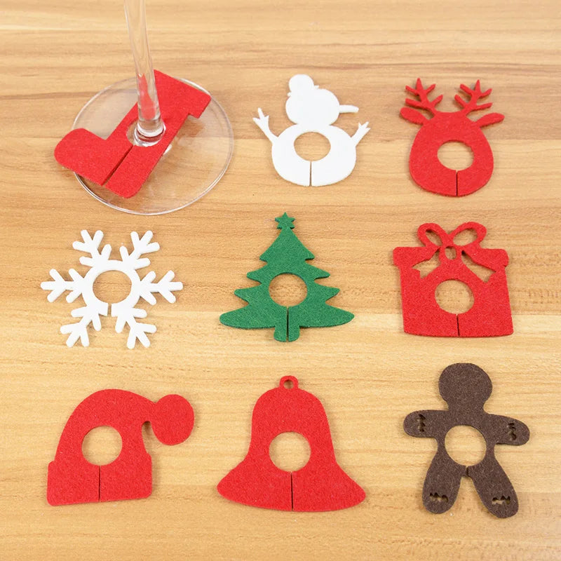 Christmas wine glass charms set featuring festive designs like Santa, snowman, and Christmas tree
