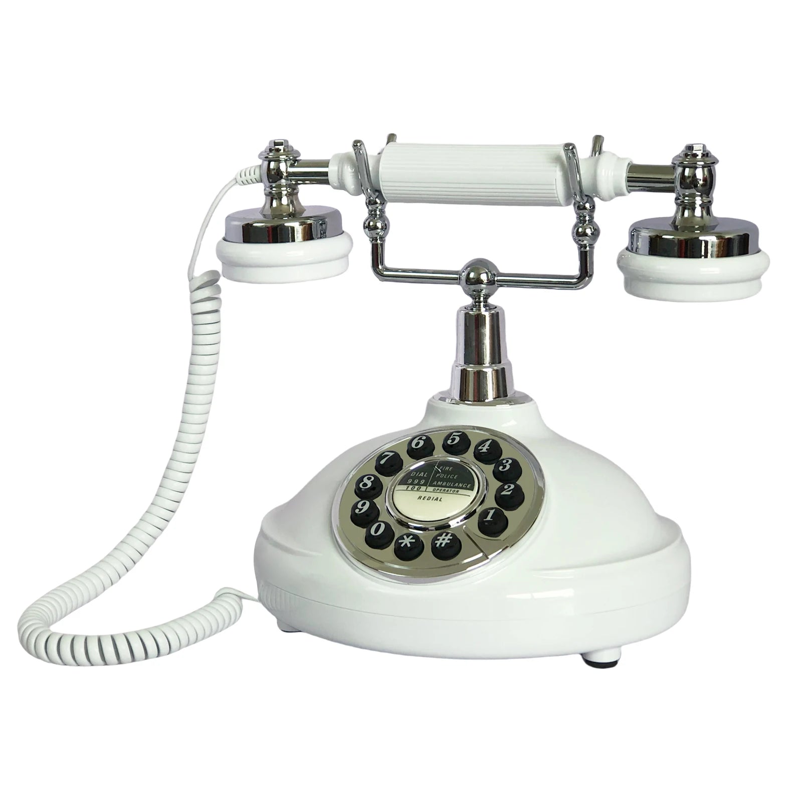Nutshell Classic Vintage Landline Phone in white with rotary dial and stylish design