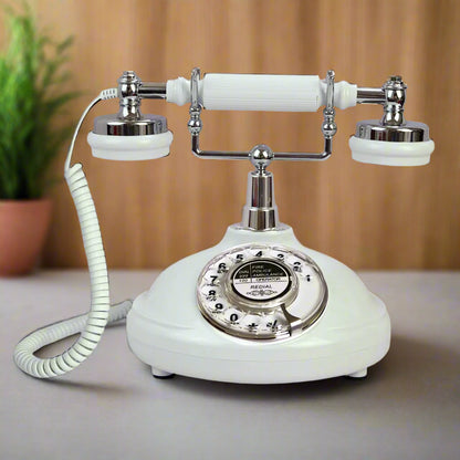 Nutshell Classic Vintage Landline Phone in White with Chrome Details and Rotary Dial