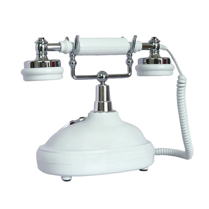 Classic Vintage Landline Phone in White with Chrome Accents and Spiral Cord