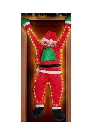 Climbing Santa Claus decoration with lights, perfect for festive holiday door displays