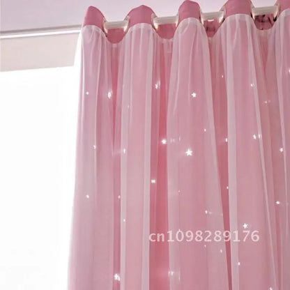 Nutshell Double Layer Sheer Star Curtains pink grommet panels for bedroom window with star pattern