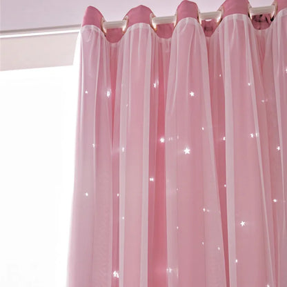 Double Layer Sheer Star Curtains pink grommet top by Nutshell layered sheer panels with star pattern
