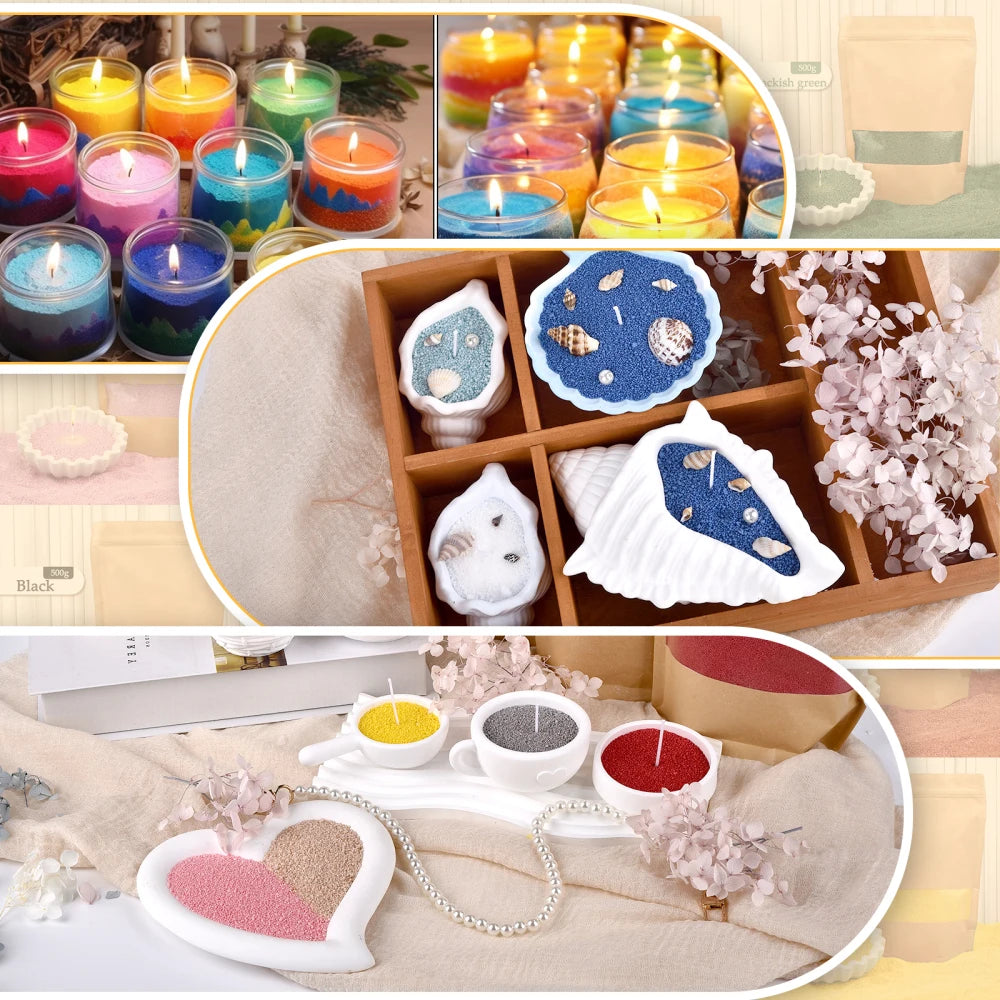 Nutshell colored candle sand in vibrant colors used for crafting decorative candles and candle holders