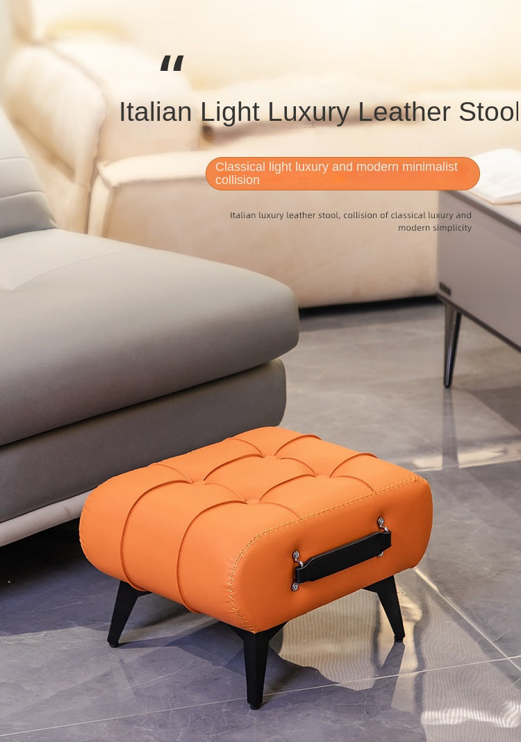 Nutshell Italian Light Luxury Stool in Orange, a comfortable faux leather footrest for stylish interiors