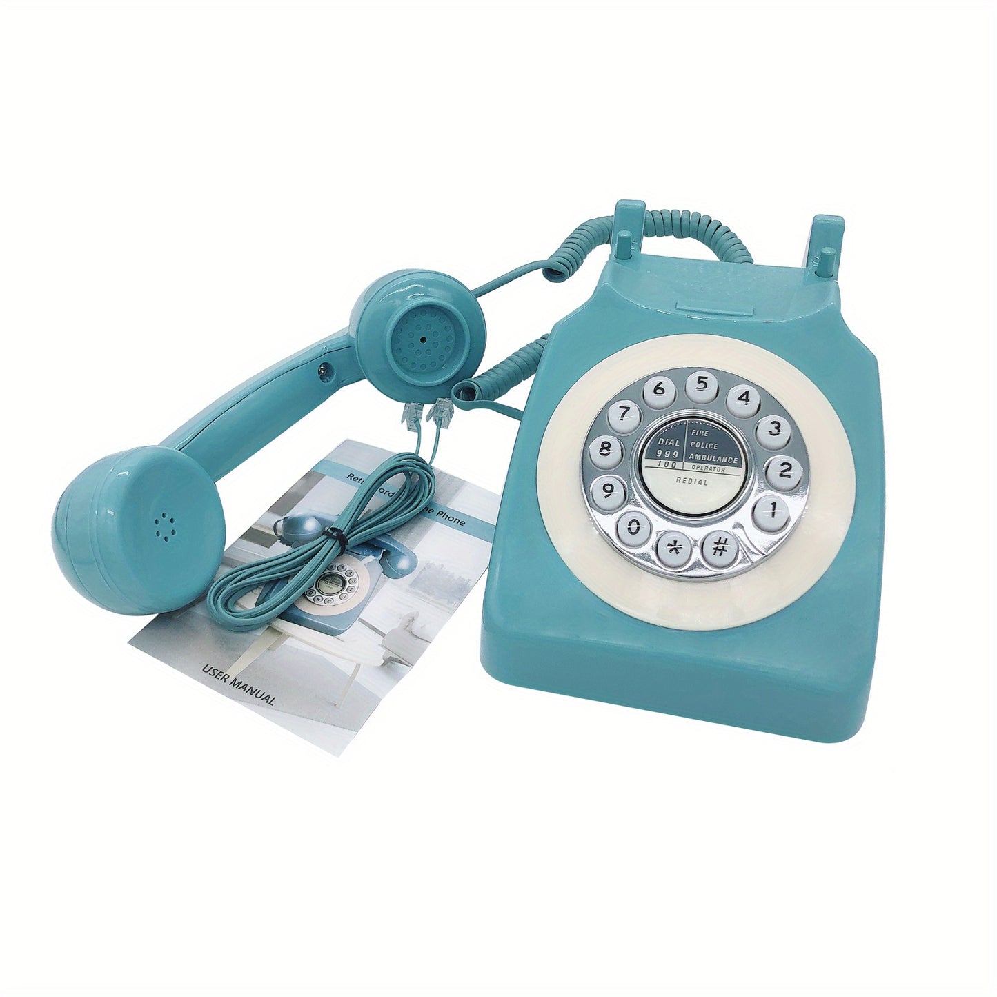 Nutshell Corded Retro Phone in Aqua Blue Color with Classic Rotary Dial and Handset
