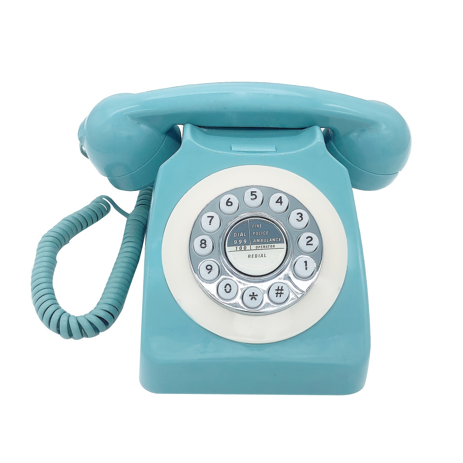 Nutshell Corded Retro Phone in Blue with Classic Rotary Dial and Curly Cord