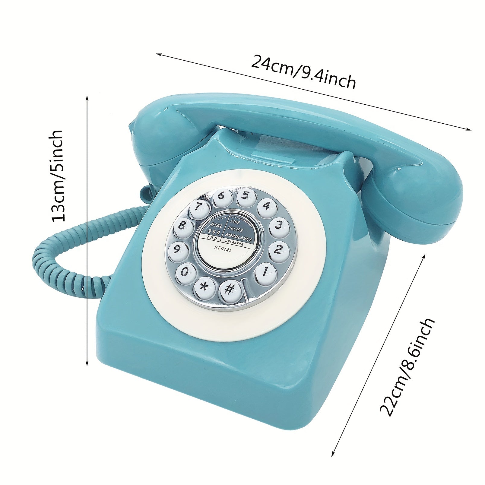 Nutshell Corded Retro Phone in Blue with Circular Dial and Spiral Cord for Vintage Decor
