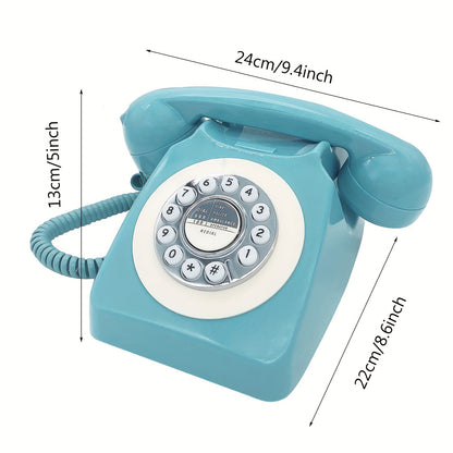 Nutshell Corded Retro Phone in Blue with Circular Dial and Spiral Cord for Vintage Decor
