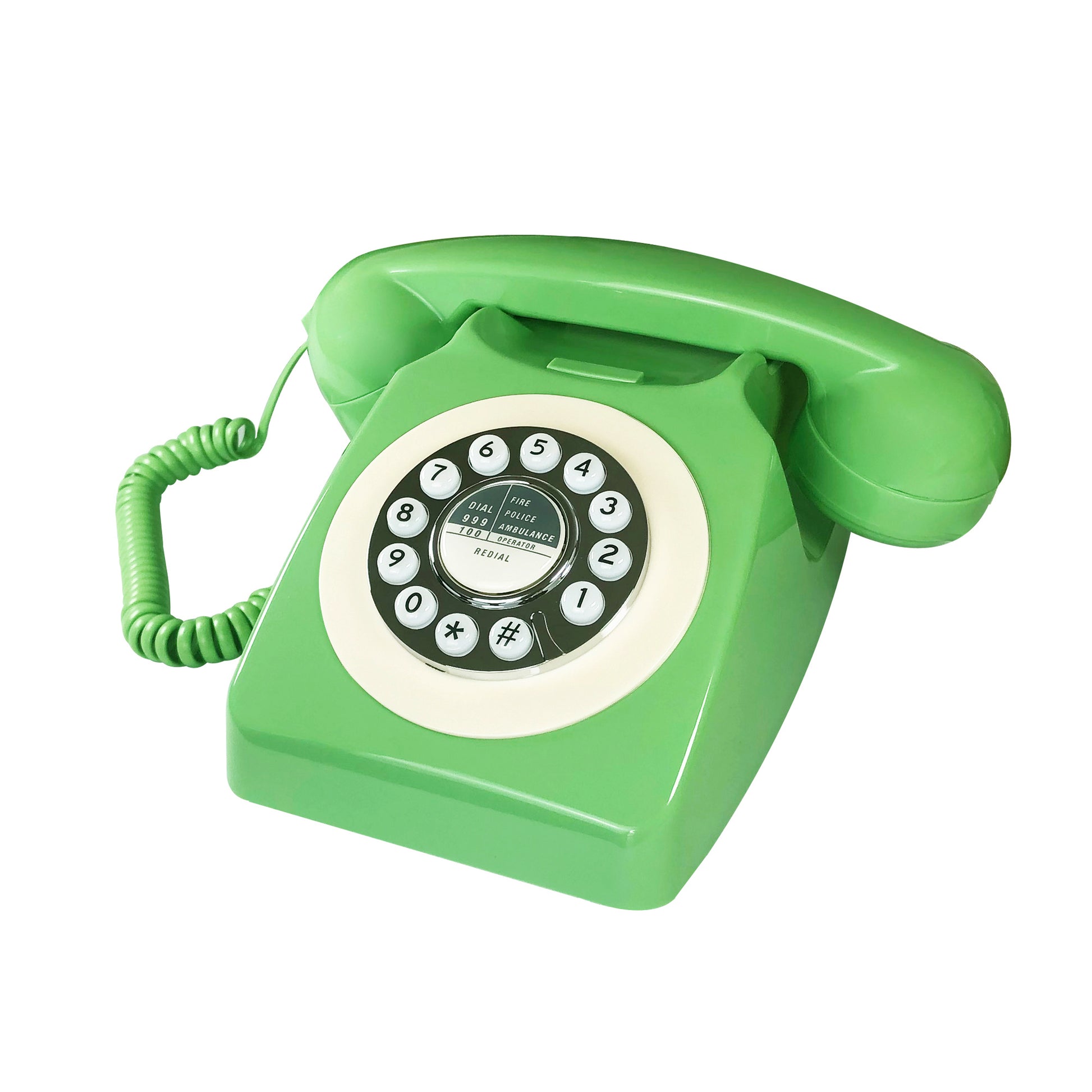 Nutshell Corded Retro Phone in Green with Classic Rotary Dial and Curly Cord