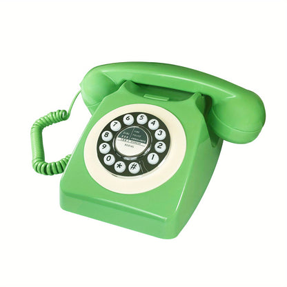 Green Corded Retro Phone with Rotating Dial and Curly Cord for Vintage Style Lovers