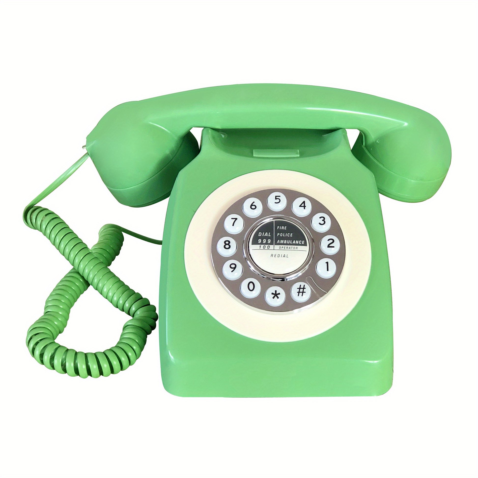 Nutshell Green Corded Retro Phone with Classic rotary dial and coiled cord