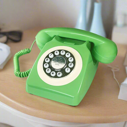 Nutshell Corded Retro Phone in Green with Classic Rotary Dial and Coiled Handset