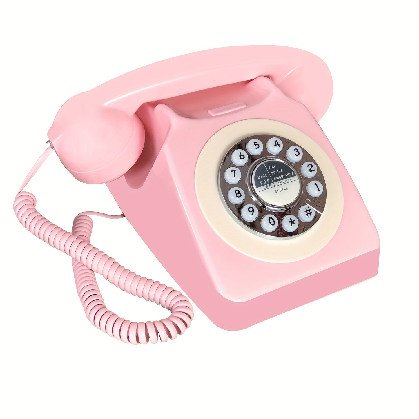 Nutshell Corded Retro Phone in Pink with Classic Rotary Dial and Curly Cord