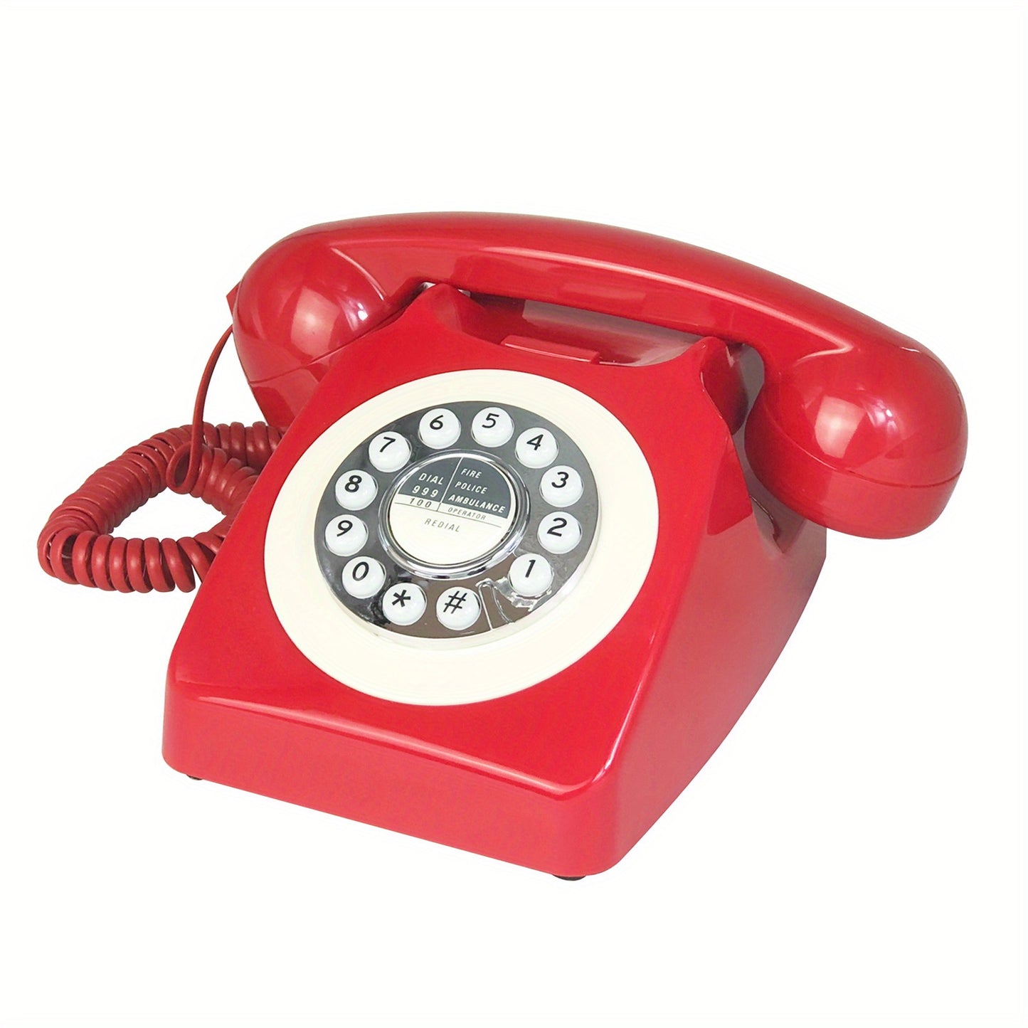 Nutshell Corded Retro Phone in Bright Red with Classic Rotary Dial and Coiled Cord