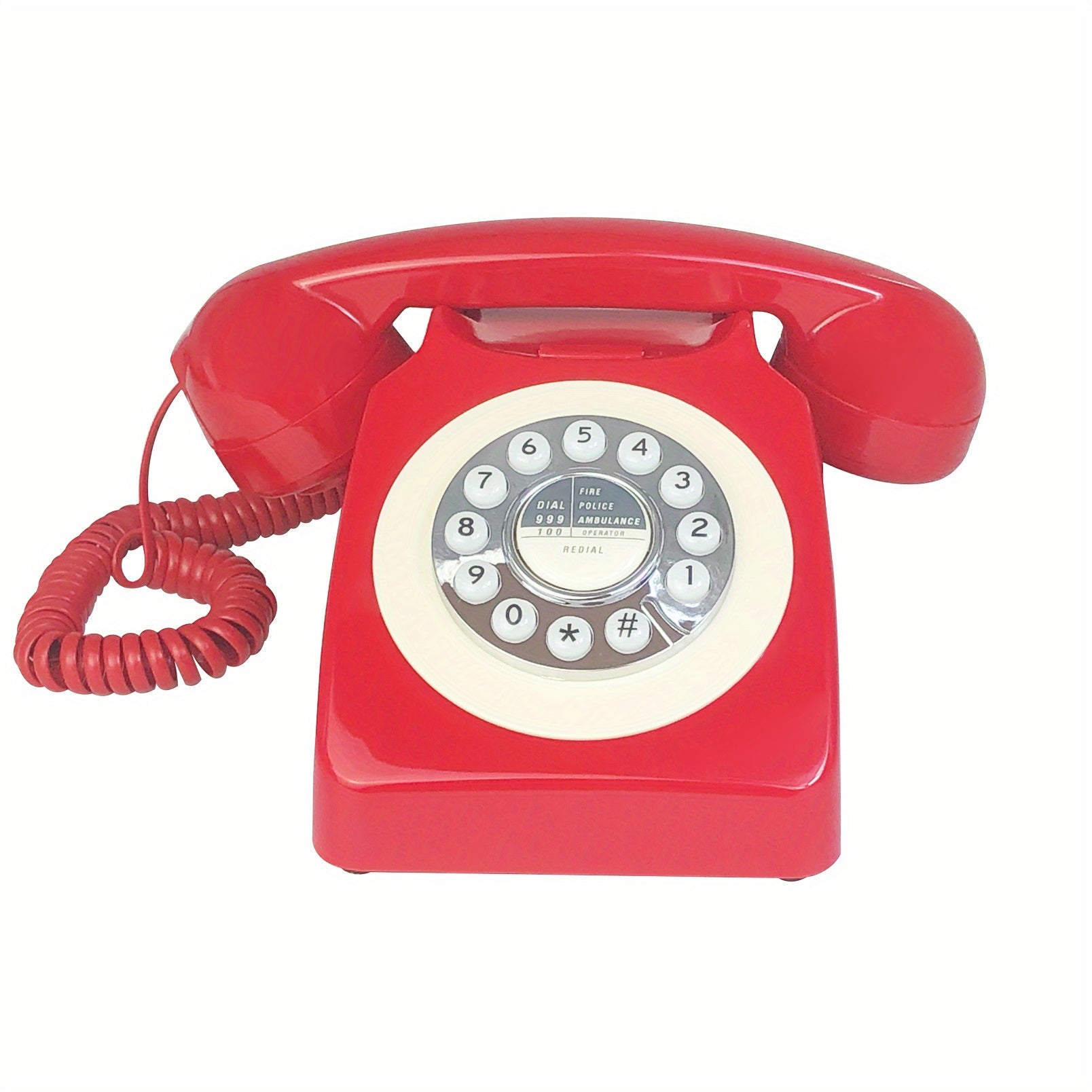 Nutshell Corded Retro Phone in bright red with classic rotary dial and coiled cord