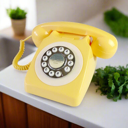 Nutshell Corded Retro Phone in Yellow with Classic Rotary Dial Design