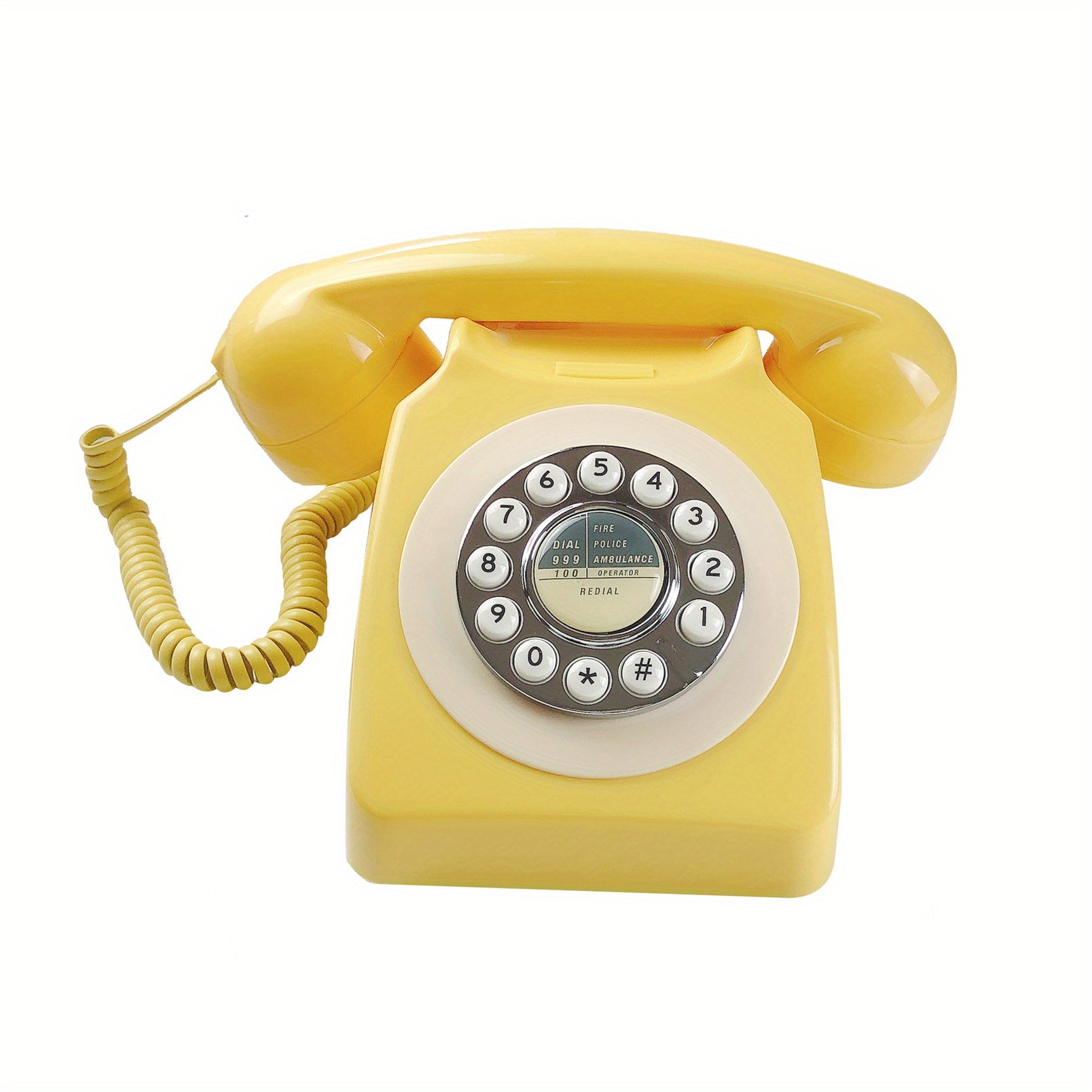 Nutshell Corded Retro Phone in yellow with rotary dial and spiral cord for vintage style communication