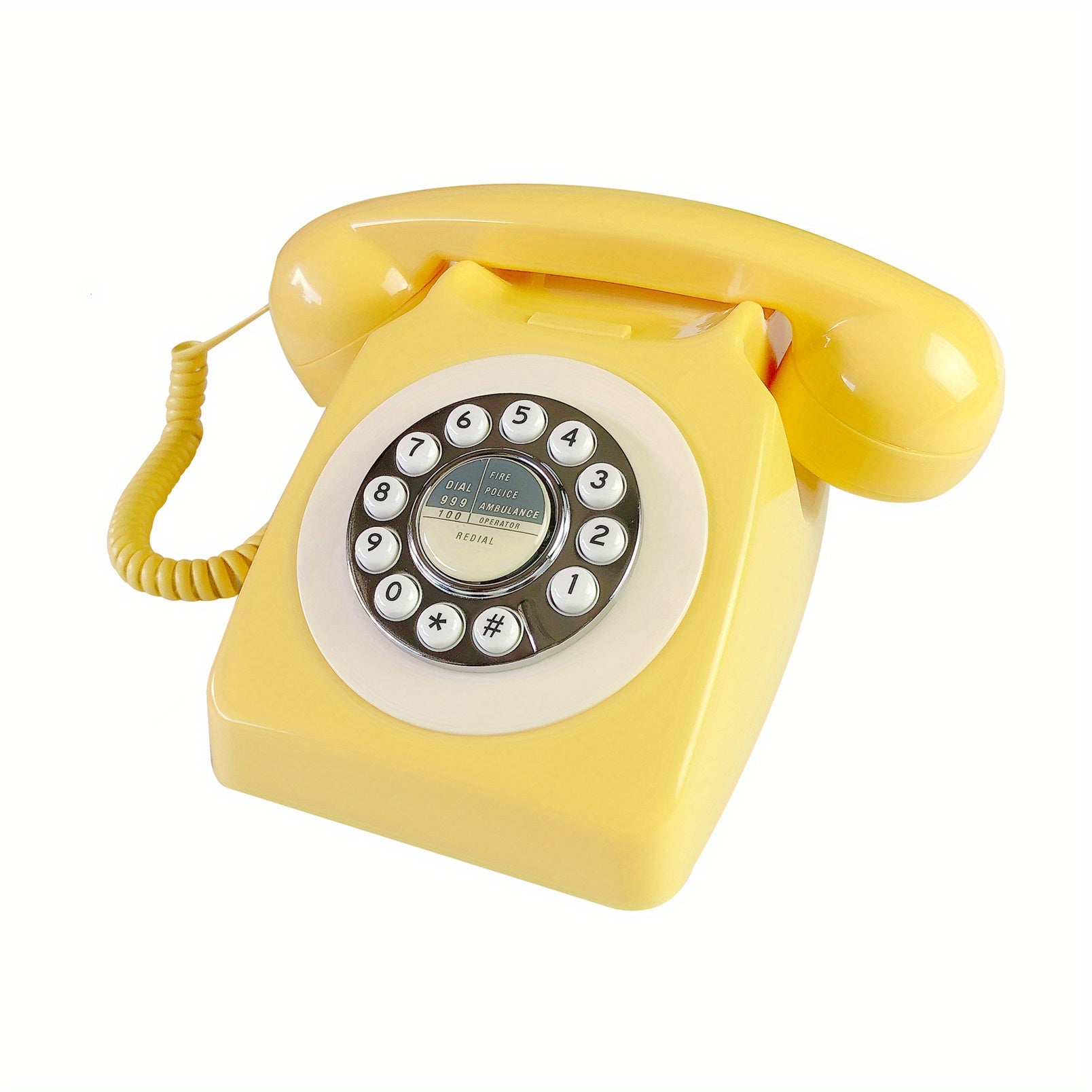 Nutshell Corded Retro Phone in vibrant yellow with classic rotary dial design